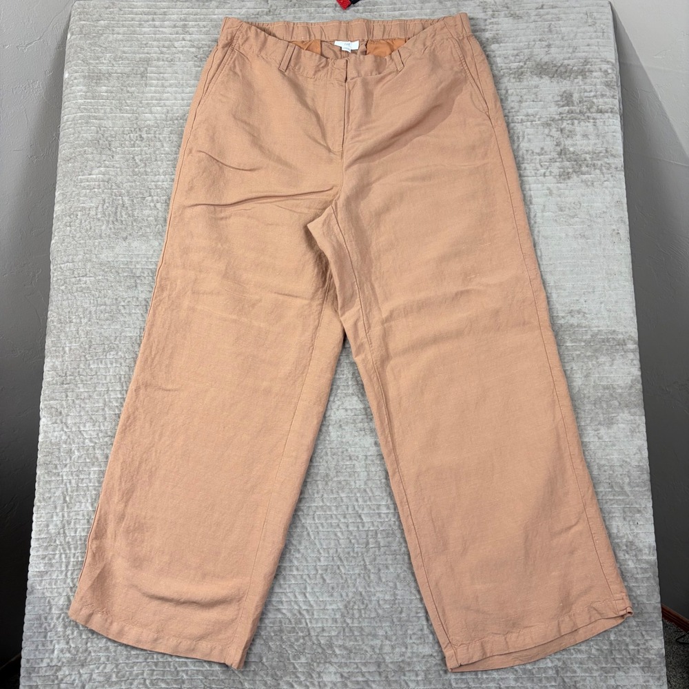 J. Jill Womens Large Terracotta Linen Blend Wide Leg Crop Pants‎ Elastic Back L